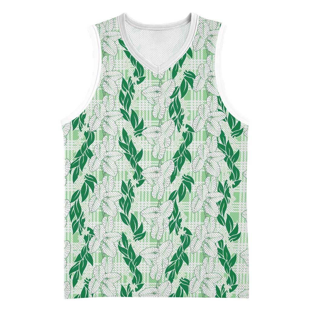 Hawaii Ti Leaf Maile Tuberose Lei Basketball Jersey With Hanalei Leaf Green