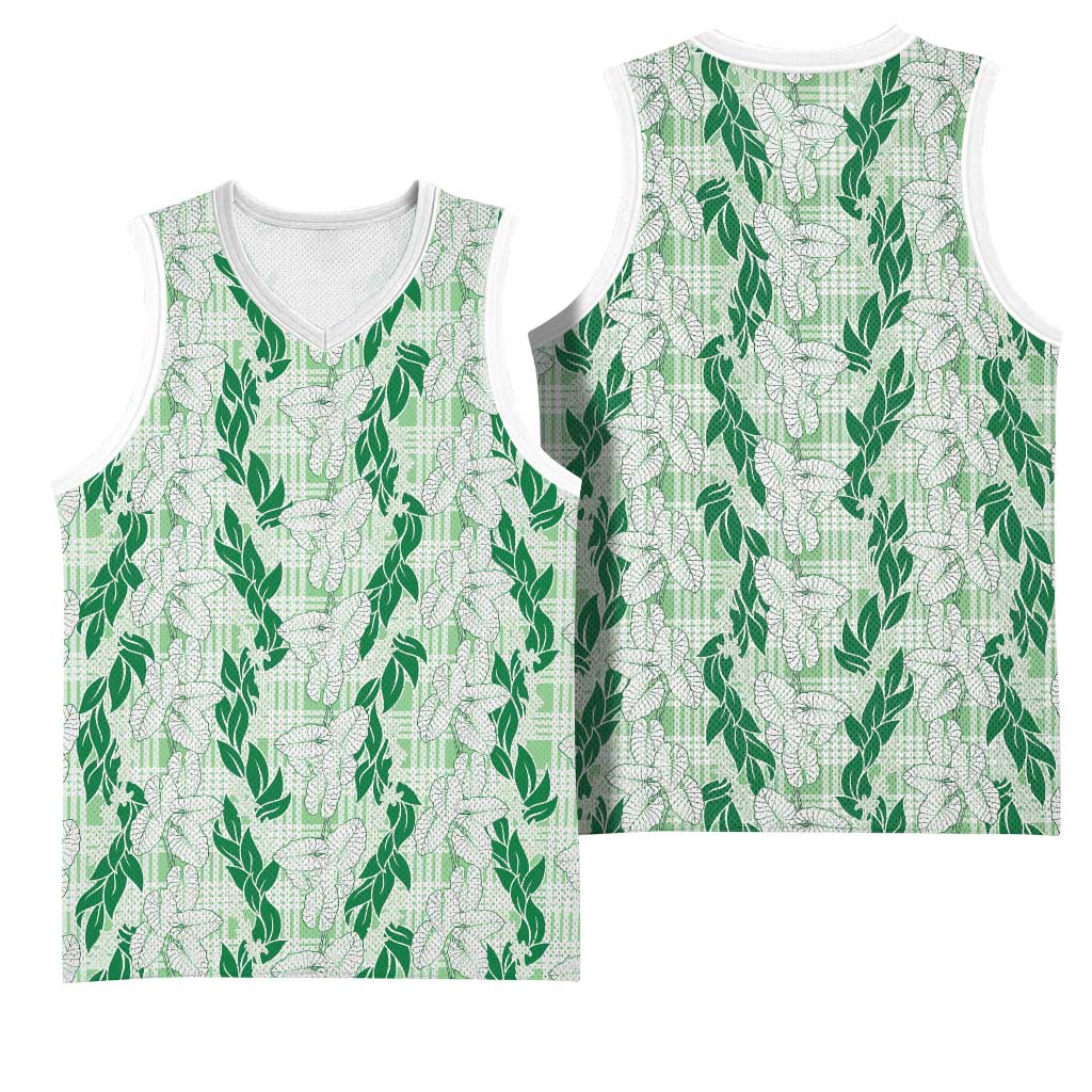 Hawaii Ti Leaf Maile Tuberose Lei Basketball Jersey With Hanalei Leaf Green