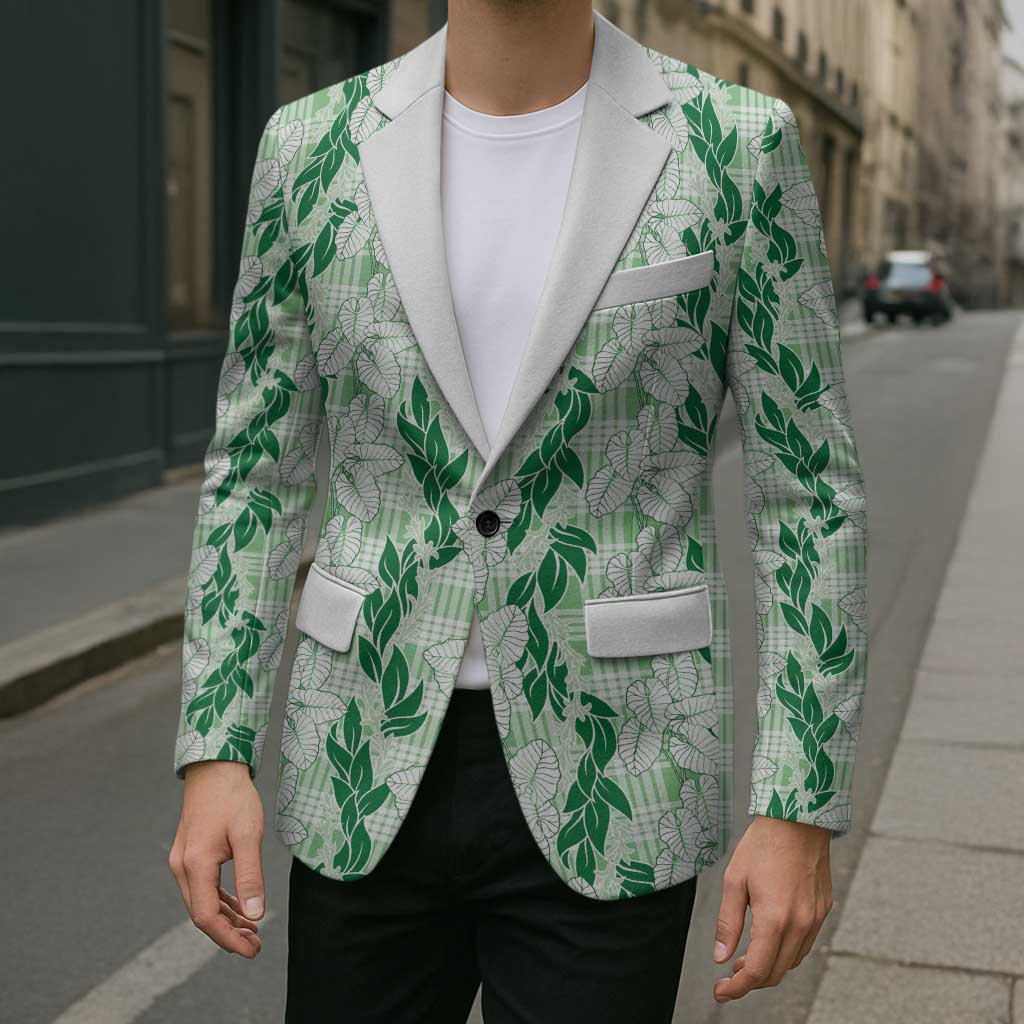 Hawaii Ti Leaf Maile Tuberose Lei Blazer With Hanalei Leaf Green