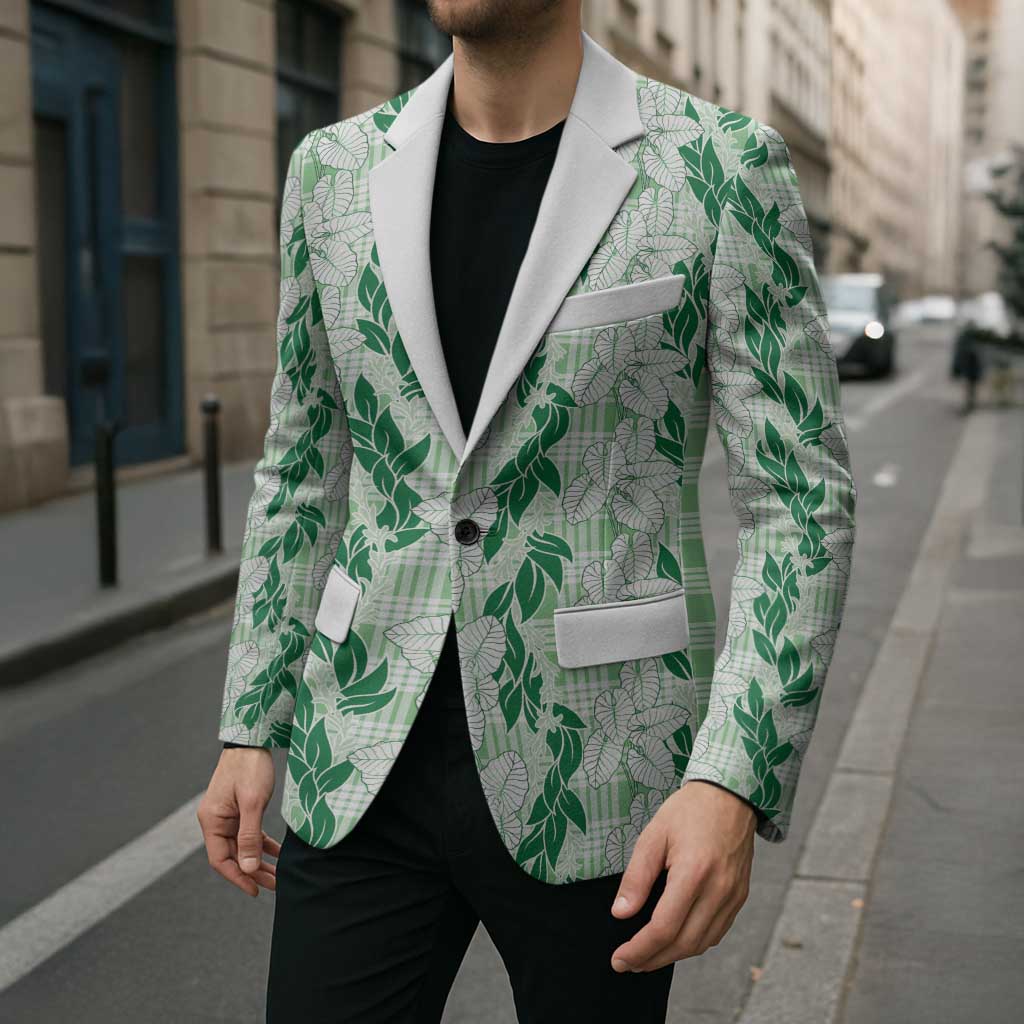 Hawaii Ti Leaf Maile Tuberose Lei Blazer With Hanalei Leaf Green