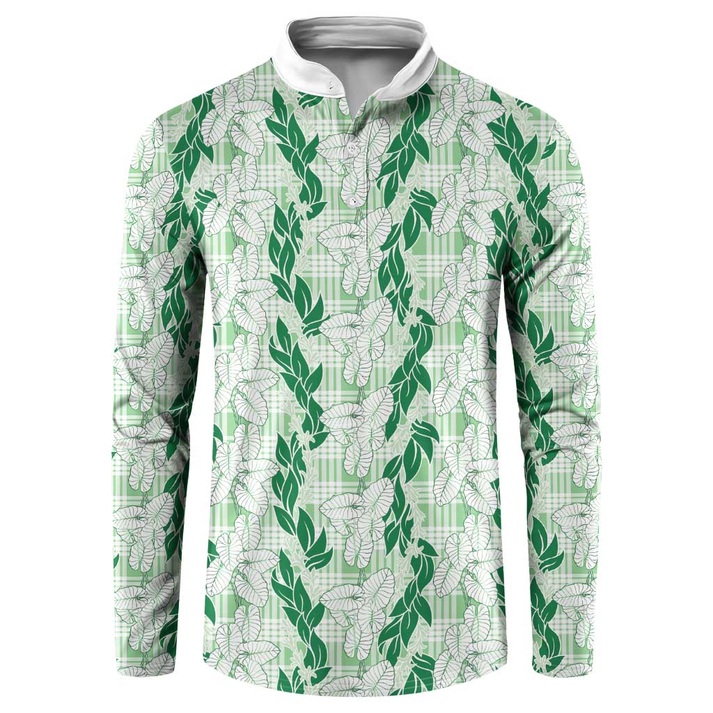 Hawaii Ti Leaf Maile Tuberose Lei Button Sweatshirt With Hanalei Leaf Green