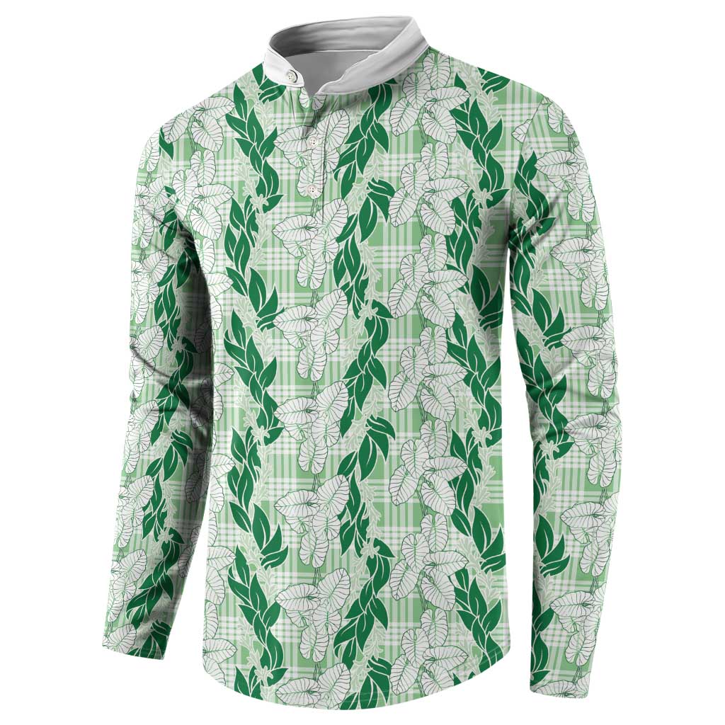 Hawaii Ti Leaf Maile Tuberose Lei Button Sweatshirt With Hanalei Leaf Green