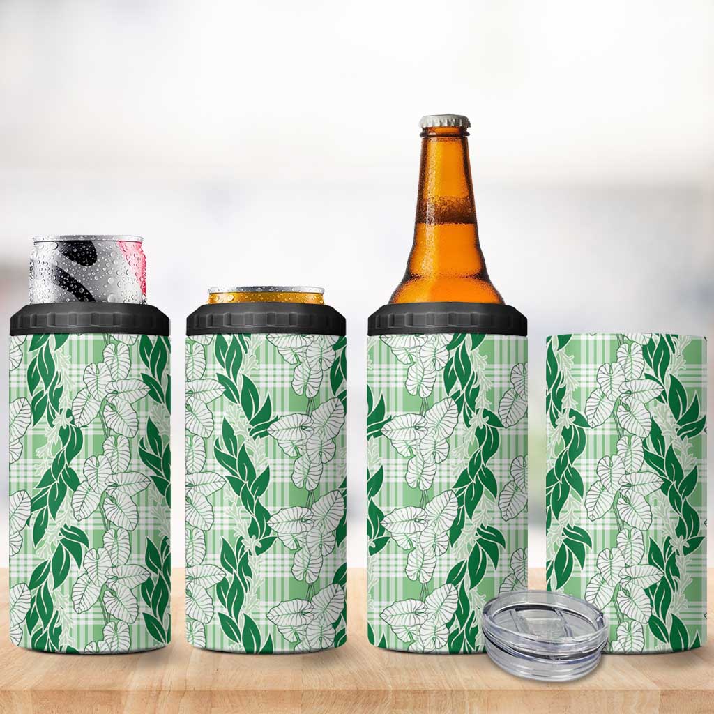 Hawaii Ti Leaf Maile Tuberose Lei 4 in 1 Can Cooler Tumbler With Hanalei Leaf Green