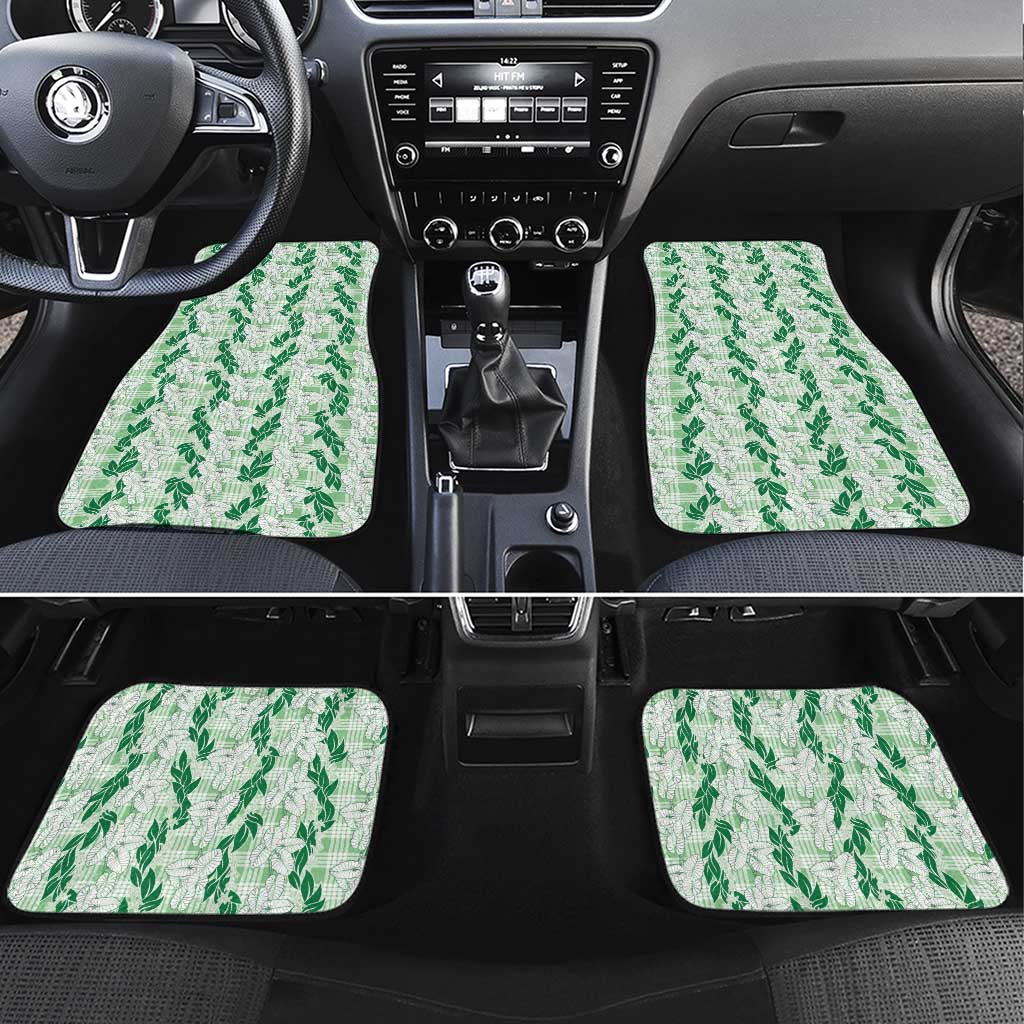 Hawaii Ti Leaf Maile Tuberose Lei Car Mats With Hanalei Leaf Green