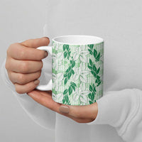 Hawaii Ti Leaf Maile Tuberose Lei Ceramic Mug With Hanalei Leaf Green