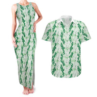 Hawaii Ti Leaf Maile Tuberose Lei Couples Matching Tank Maxi Dress and Hawaiian Shirt With Hanalei Leaf Green LT05 Green - Polynesian Pride