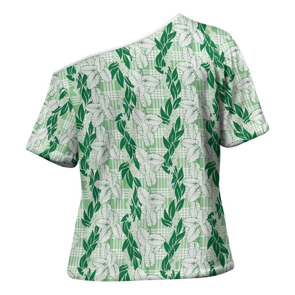 Hawaii Ti Leaf Maile Tuberose Lei Cross Shoulder Shirt With Hanalei Leaf Green