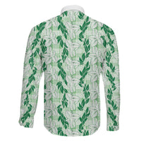 Hawaii Ti Leaf Maile Tuberose Lei Family Matching Long Sleeve Bodycon Dress and Hawaiian Shirt With Hanalei Leaf Green LT05 - Polynesian Pride