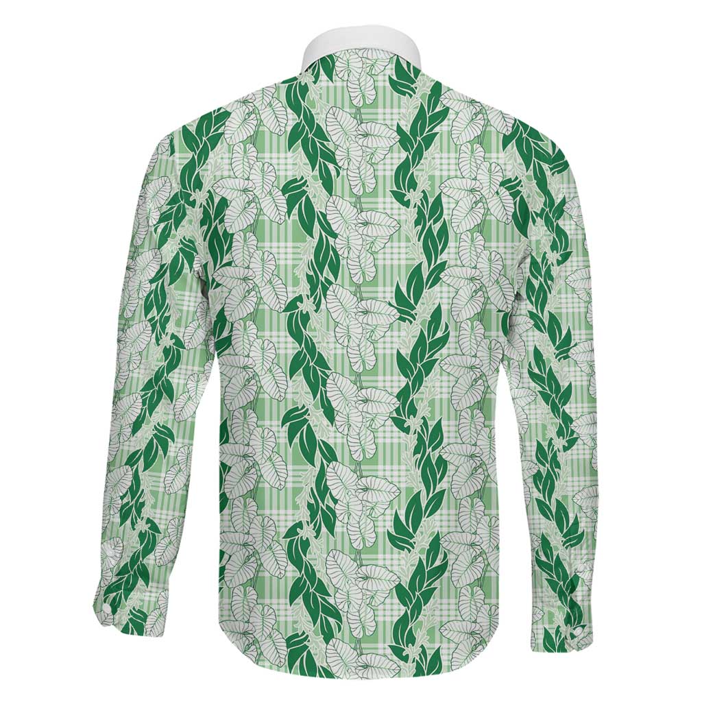 Hawaii Ti Leaf Maile Tuberose Lei Family Matching Off Shoulder Maxi Dress and Hawaiian Shirt With Hanalei Leaf Green LT05 - Polynesian Pride