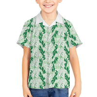 Hawaii Ti Leaf Maile Tuberose Lei Family Matching Short Sleeve Bodycon Dress and Hawaiian Shirt With Hanalei Leaf Green LT05 Son's Shirt Green - Polynesian Pride