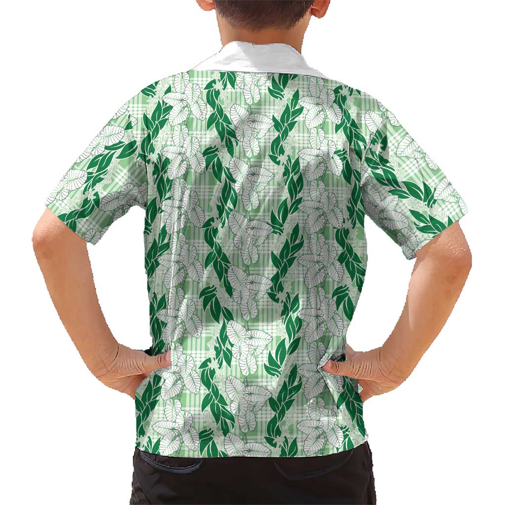 Hawaii Ti Leaf Maile Tuberose Lei Family Matching Summer Maxi Dress and Hawaiian Shirt With Hanalei Leaf Green LT05 - Polynesian Pride