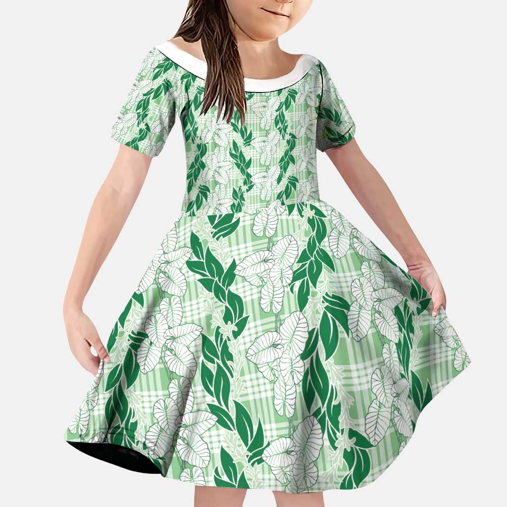 Hawaii Ti Leaf Maile Tuberose Lei Family Matching Tank Maxi Dress and Hawaiian Shirt With Hanalei Leaf Green LT05 Daughter's Dress Green - Polynesian Pride
