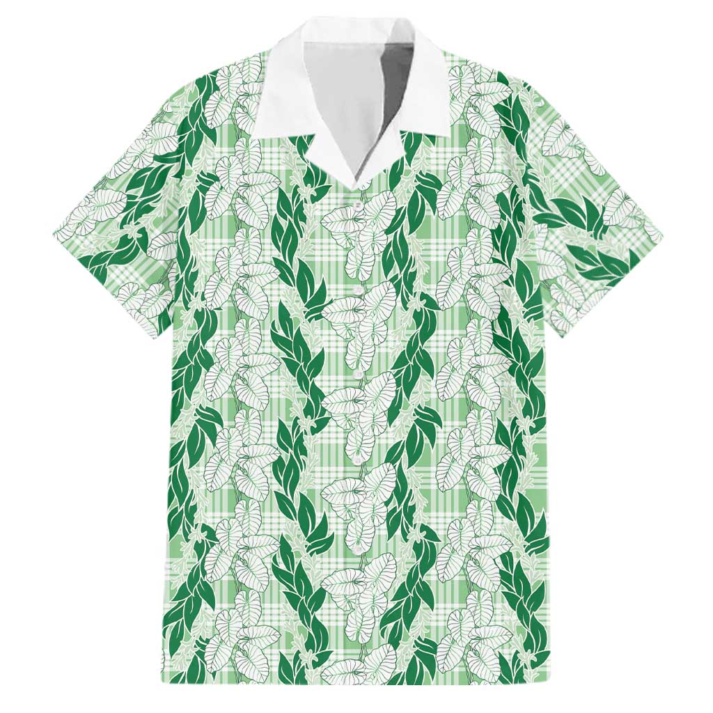 Hawaii Ti Leaf Maile Tuberose Lei Family Matching Tank Maxi Dress and Hawaiian Shirt With Hanalei Leaf Green LT05 Dad's Shirt - Short Sleeve Green - Polynesian Pride