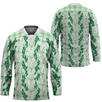 Hawaii Ti Leaf Maile Tuberose Lei Hockey Jersey With Hanalei Leaf Green