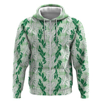 Hawaii Ti Leaf Maile Tuberose Lei Hoodie With Hanalei Leaf Green LT05 Zip Hoodie Green - Polynesian Pride