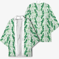 Hawaii Ti Leaf Maile Tuberose Lei Kimono With Hanalei Leaf Green