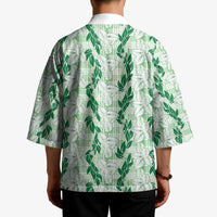 Hawaii Ti Leaf Maile Tuberose Lei Kimono With Hanalei Leaf Green