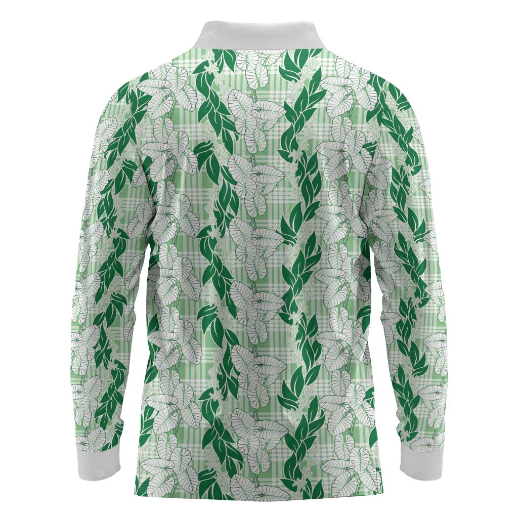 Hawaii Ti Leaf Maile Tuberose Lei Long Sleeve Polo Shirt With Hanalei Leaf Green
