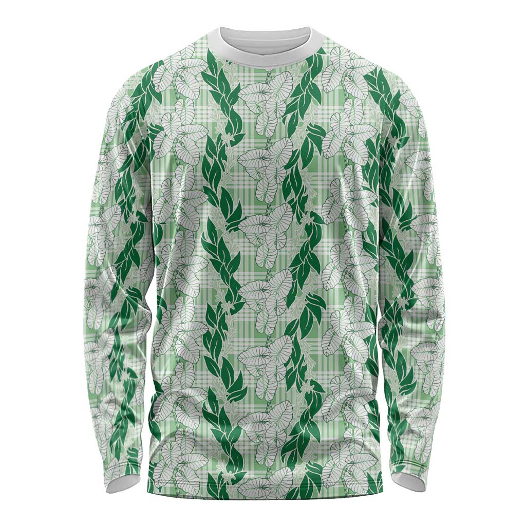 Hawaii Ti Leaf Maile Tuberose Lei Long Sleeve Shirt With Hanalei Leaf Green