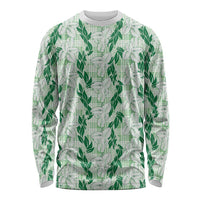 Hawaii Ti Leaf Maile Tuberose Lei Long Sleeve Shirt With Hanalei Leaf Green