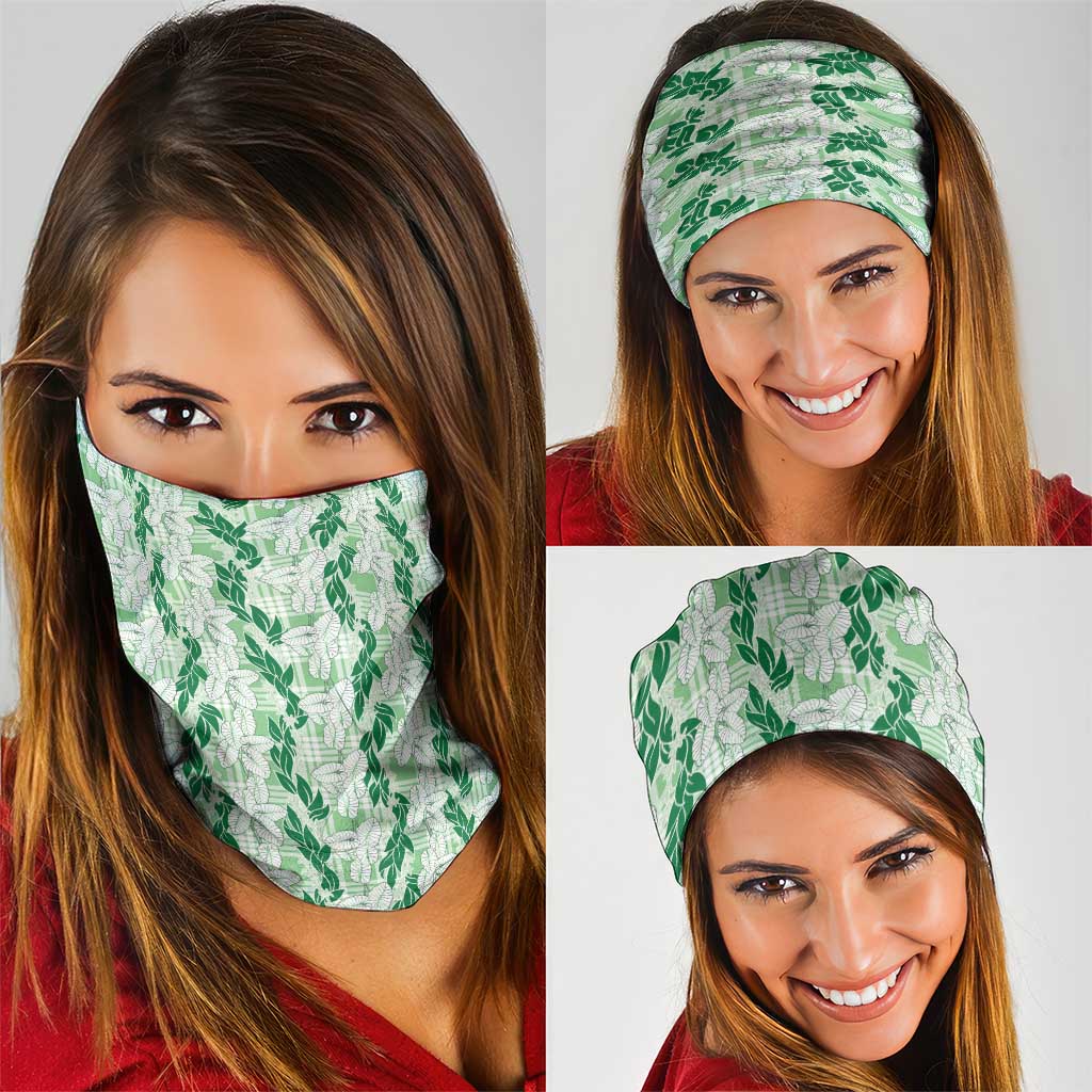 Hawaii Ti Leaf Maile Tuberose Lei Neck Gaiter With Hanalei Leaf Green