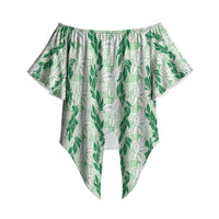 Hawaii Ti Leaf Maile Tuberose Lei Off Shoulder Wrap Waist Top With Hanalei Leaf Green LT05 Green - Polynesian Pride