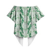 Hawaii Ti Leaf Maile Tuberose Lei Off Shoulder Wrap Waist Top With Hanalei Leaf Green LT05 - Polynesian Pride