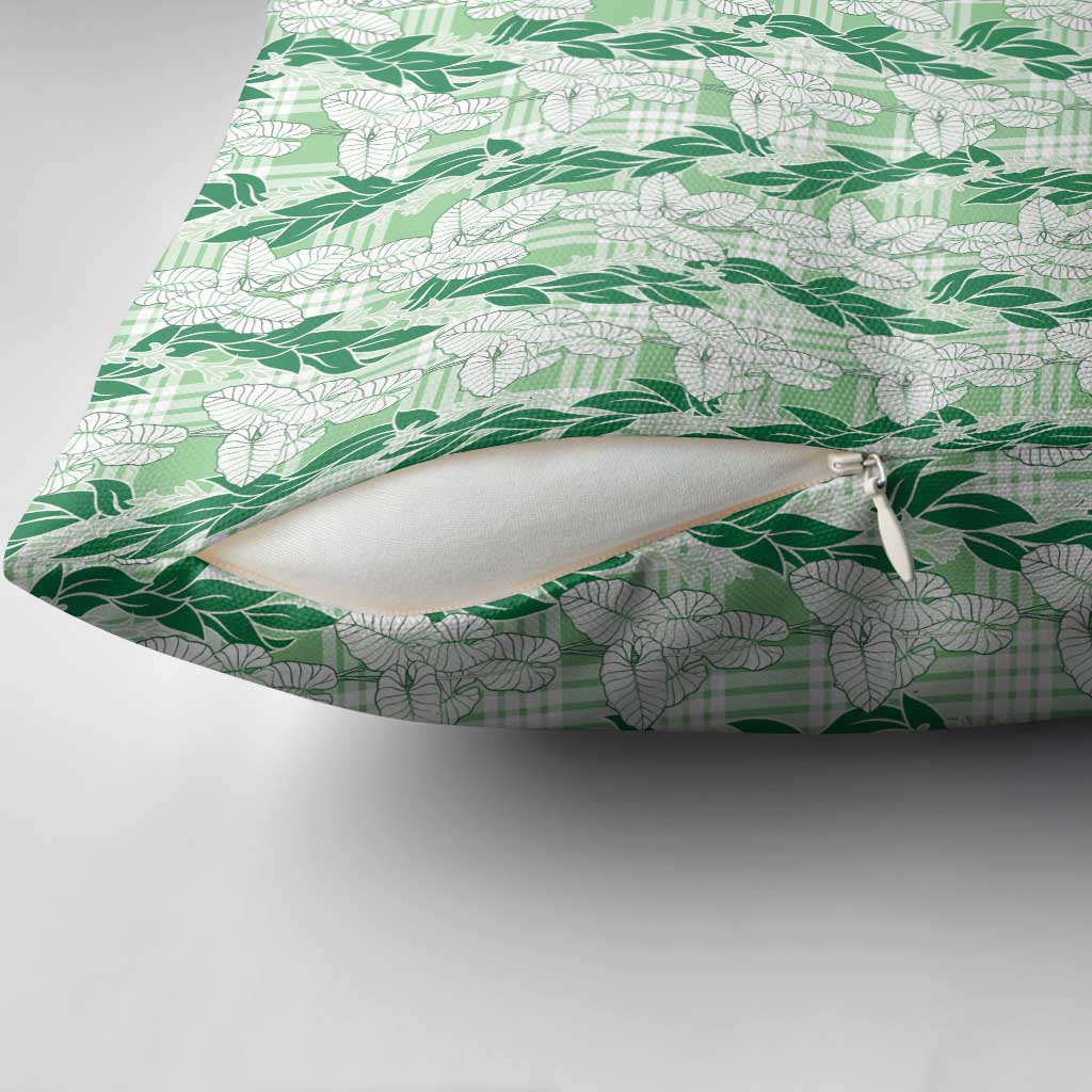 Hawaii Ti Leaf Maile Tuberose Lei Pillow Cover With Hanalei Leaf Green