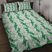 Hawaii Ti Leaf Maile Tuberose Lei Quilt Bed Set With Hanalei Leaf Green
