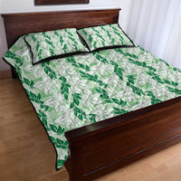 Hawaii Ti Leaf Maile Tuberose Lei Quilt Bed Set With Hanalei Leaf Green