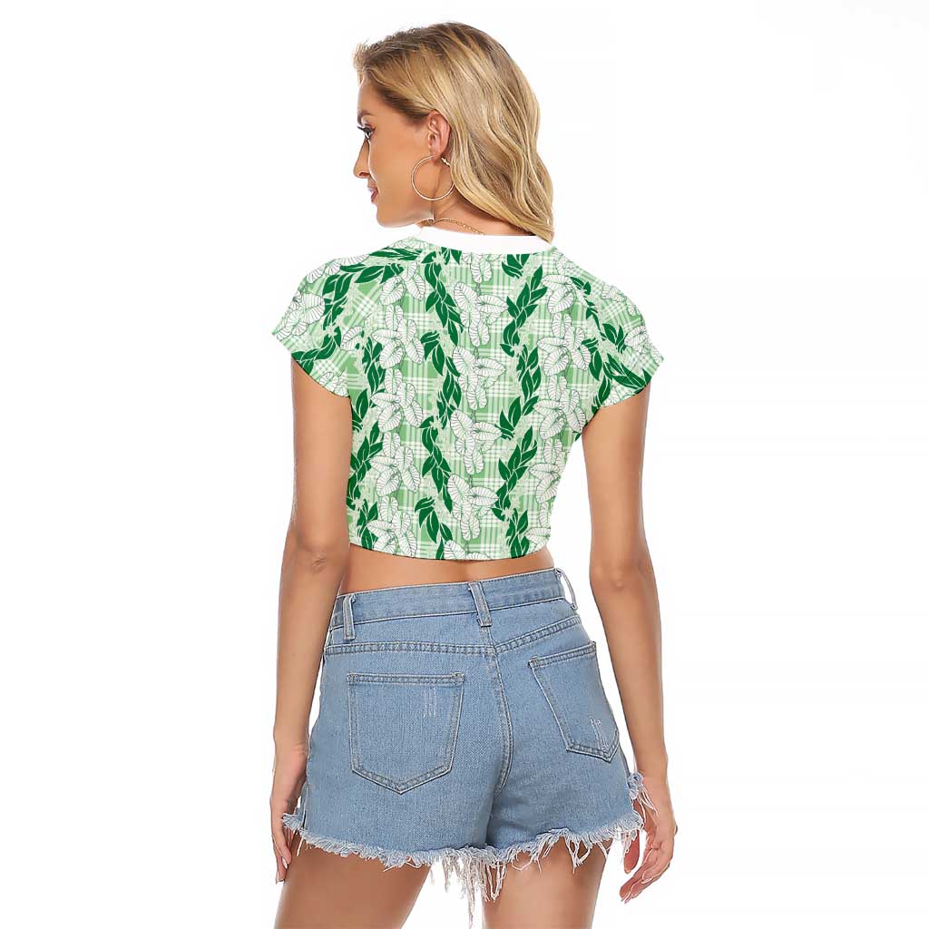 Hawaii Ti Leaf Maile Tuberose Lei Raglan Cropped T Shirt With Hanalei Leaf Green