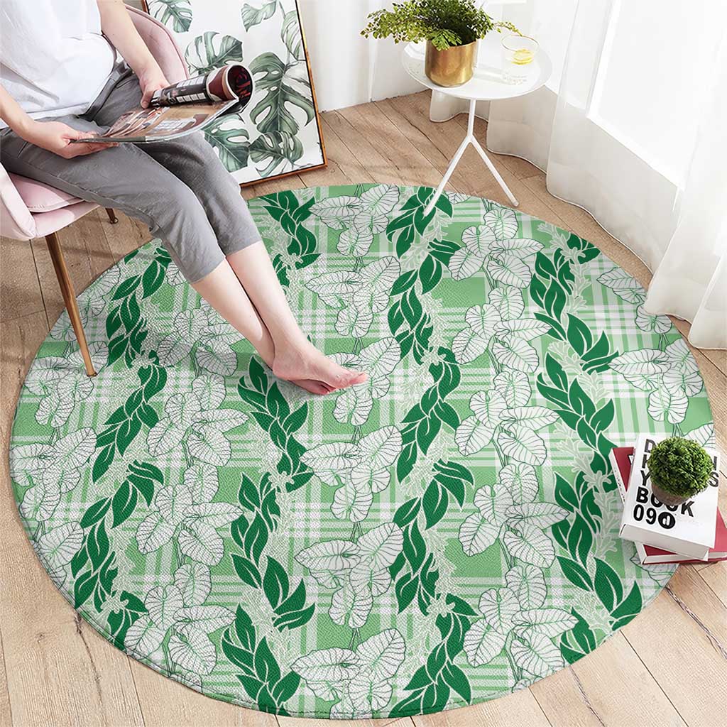 Hawaii Ti Leaf Maile Tuberose Lei Round Carpet With Hanalei Leaf Green