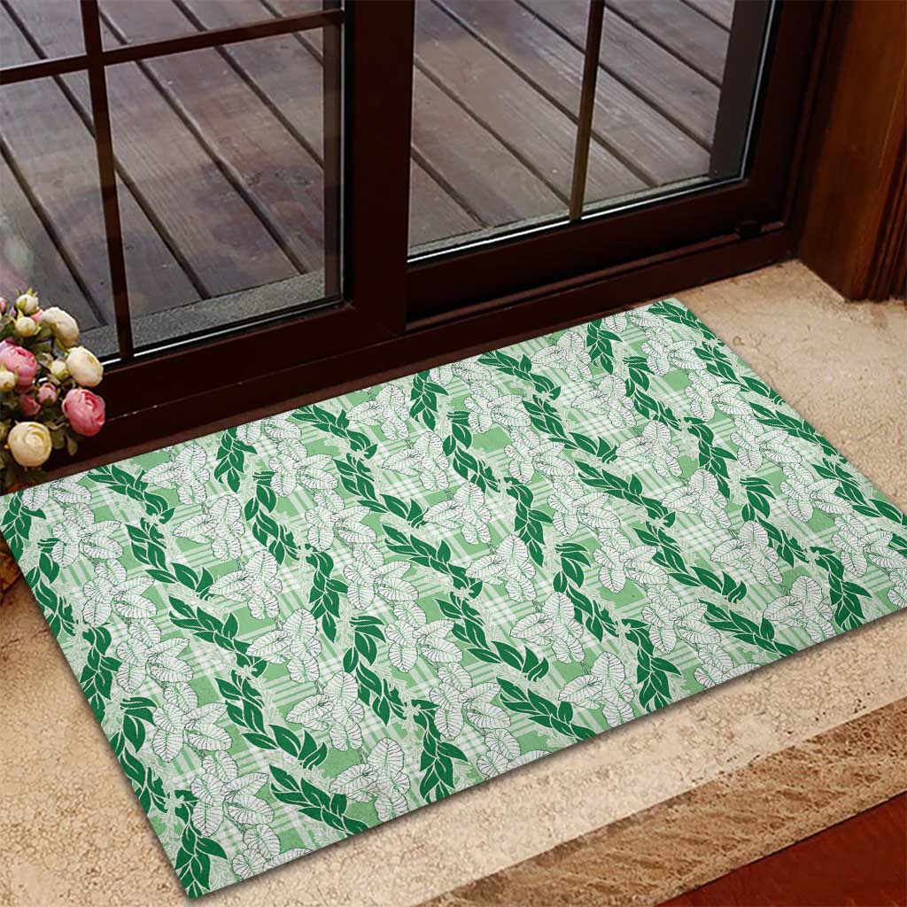 Hawaii Ti Leaf Maile Tuberose Lei Rubber Doormat With Hanalei Leaf Green