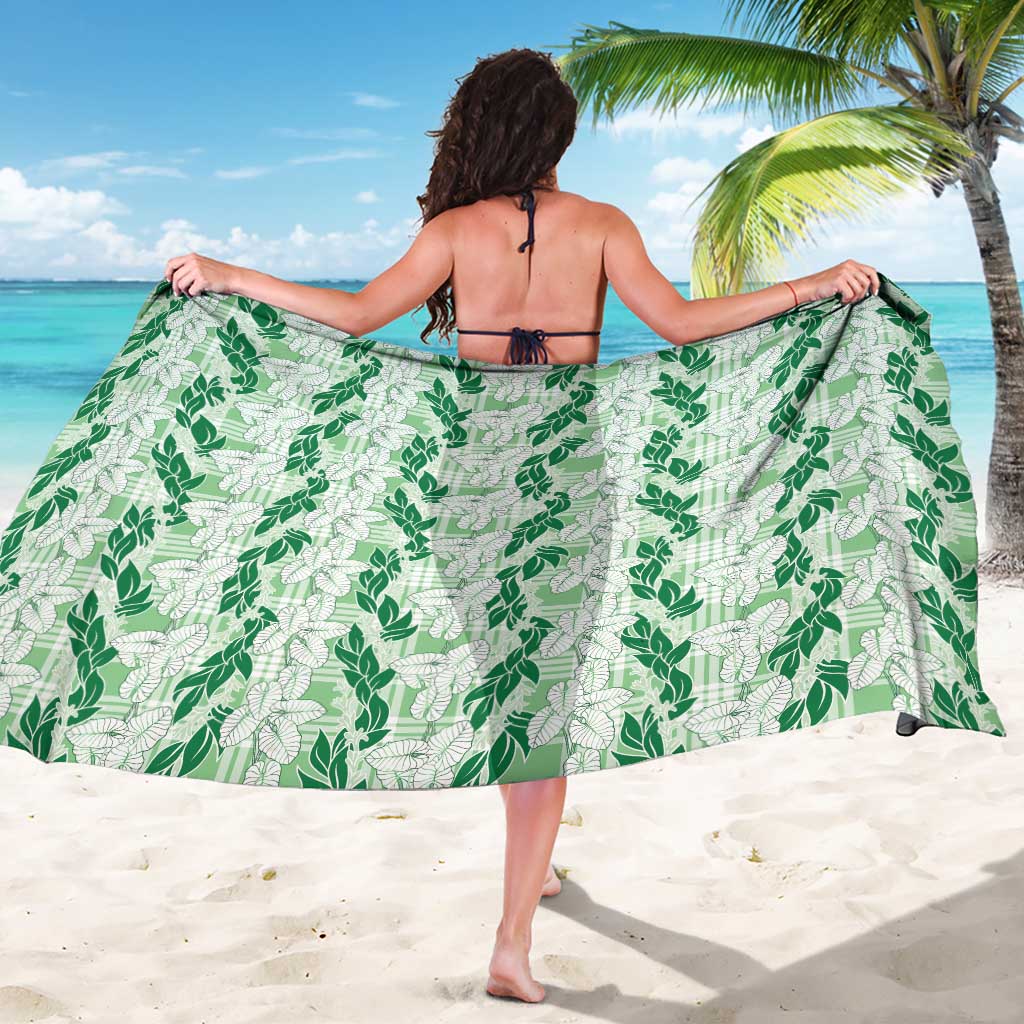 Hawaii Ti Leaf Maile Tuberose Lei Sarong With Hanalei Leaf Green