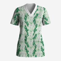 Hawaii Ti Leaf Maile Tuberose Lei Scrub Top With Hanalei Leaf Green