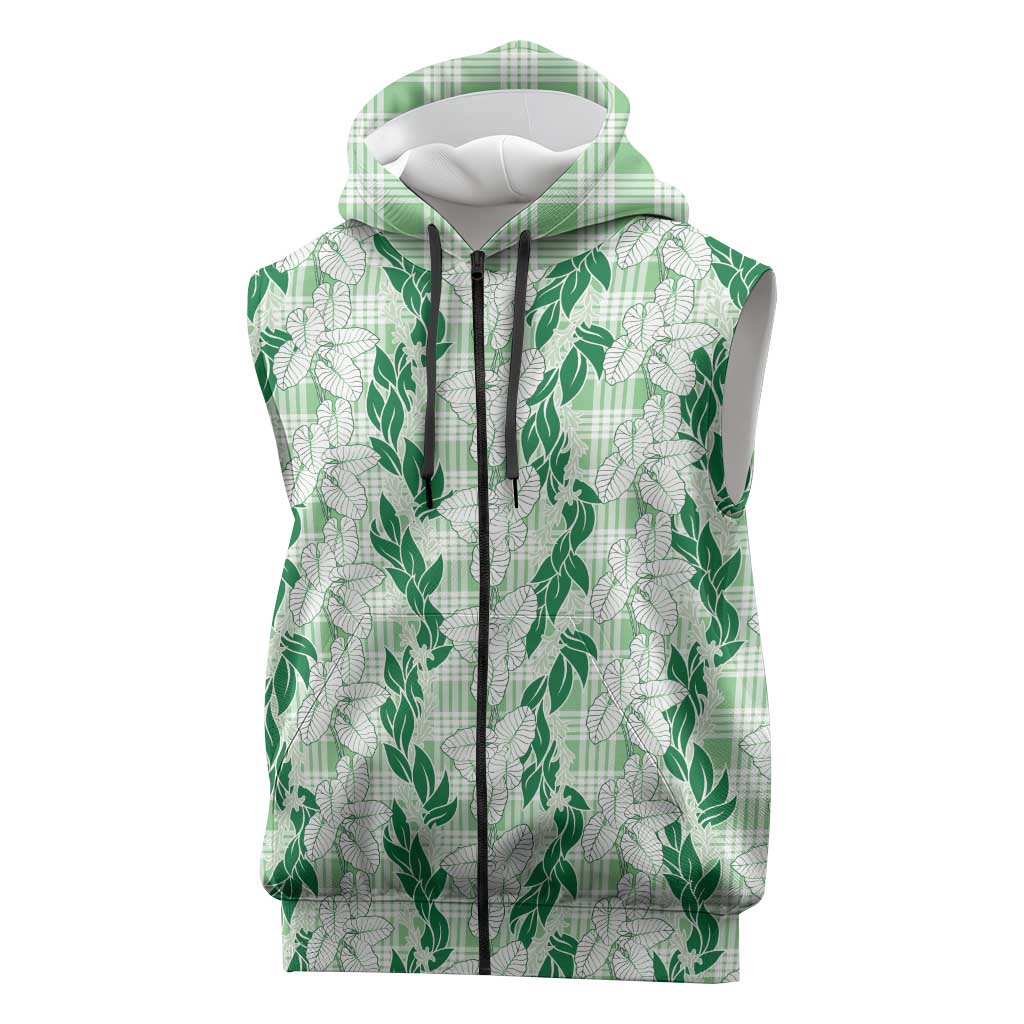 Hawaii Ti Leaf Maile Tuberose Lei Sleeveless Zip Hoodie With Hanalei Leaf Green