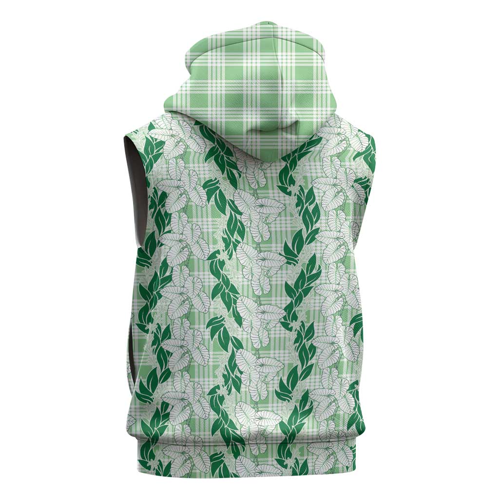 Hawaii Ti Leaf Maile Tuberose Lei Sleeveless Zip Hoodie With Hanalei Leaf Green