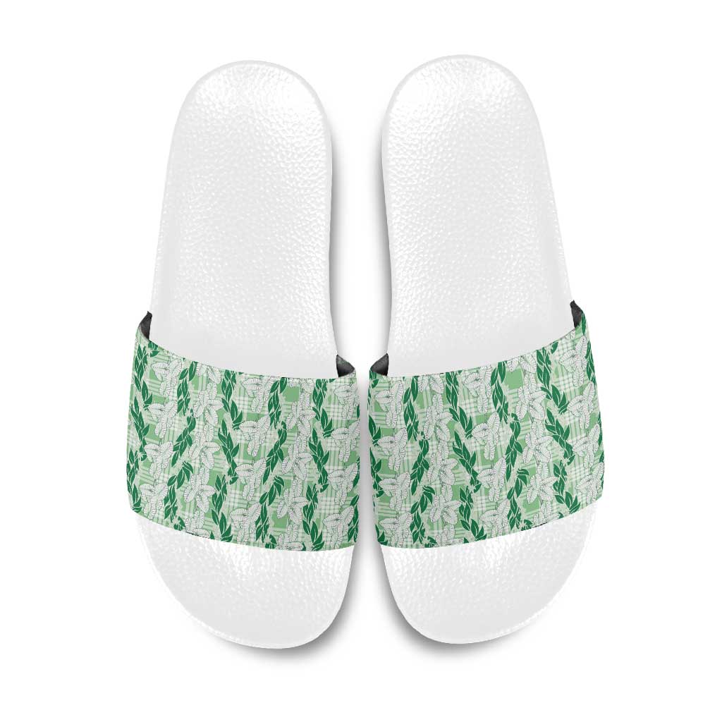 Hawaii Ti Leaf Maile Tuberose Lei Slide Sandals With Hanalei Leaf Green