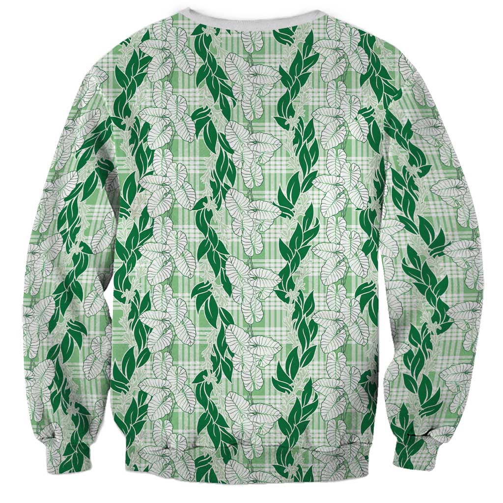 Hawaii Ti Leaf Maile Tuberose Lei Sweatshirt With Hanalei Leaf Green