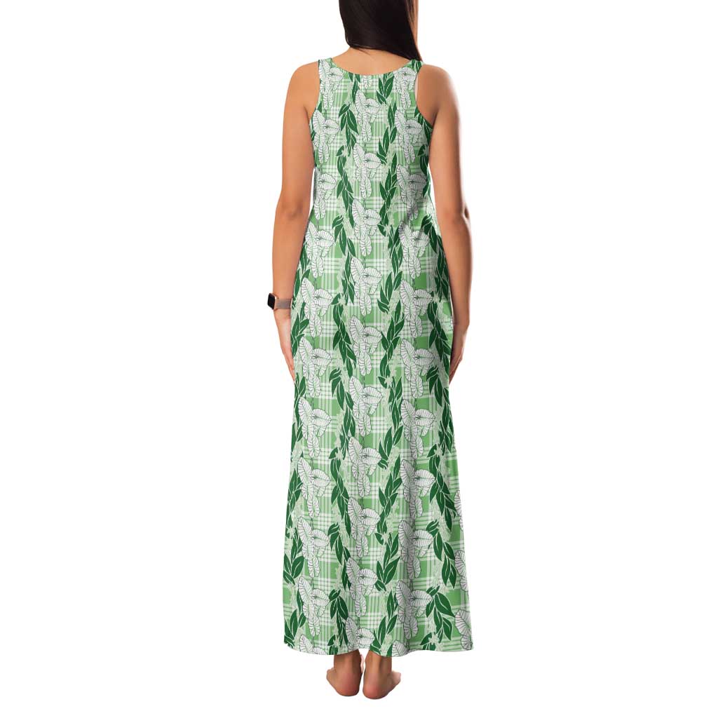 Hawaii Ti Leaf Maile Tuberose Lei Tank Maxi Dress With Hanalei Leaf Green