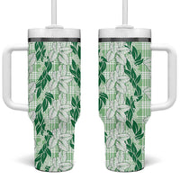 Hawaii Ti Leaf Maile Tuberose Lei Tumbler With Handle With Hanalei Leaf Green LT05 One Size: 40 oz Green - Polynesian Pride