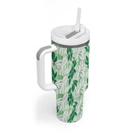 Hawaii Ti Leaf Maile Tuberose Lei Tumbler With Handle With Hanalei Leaf Green LT05 - Polynesian Pride