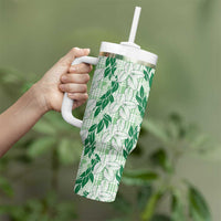 Hawaii Ti Leaf Maile Tuberose Lei Tumbler With Handle With Hanalei Leaf Green LT05 - Polynesian Pride