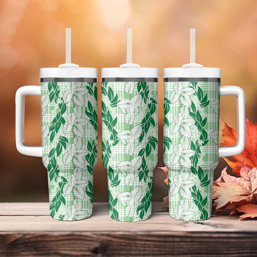 Hawaii Ti Leaf Maile Tuberose Lei Tumbler With Handle With Hanalei Leaf Green LT05 - Polynesian Pride