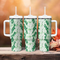 Hawaii Ti Leaf Maile Tuberose Lei Tumbler With Handle With Hanalei Leaf Green LT05 - Polynesian Pride