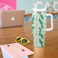 Hawaii Ti Leaf Maile Tuberose Lei Tumbler With Handle With Hanalei Leaf Green LT05 - Polynesian Pride