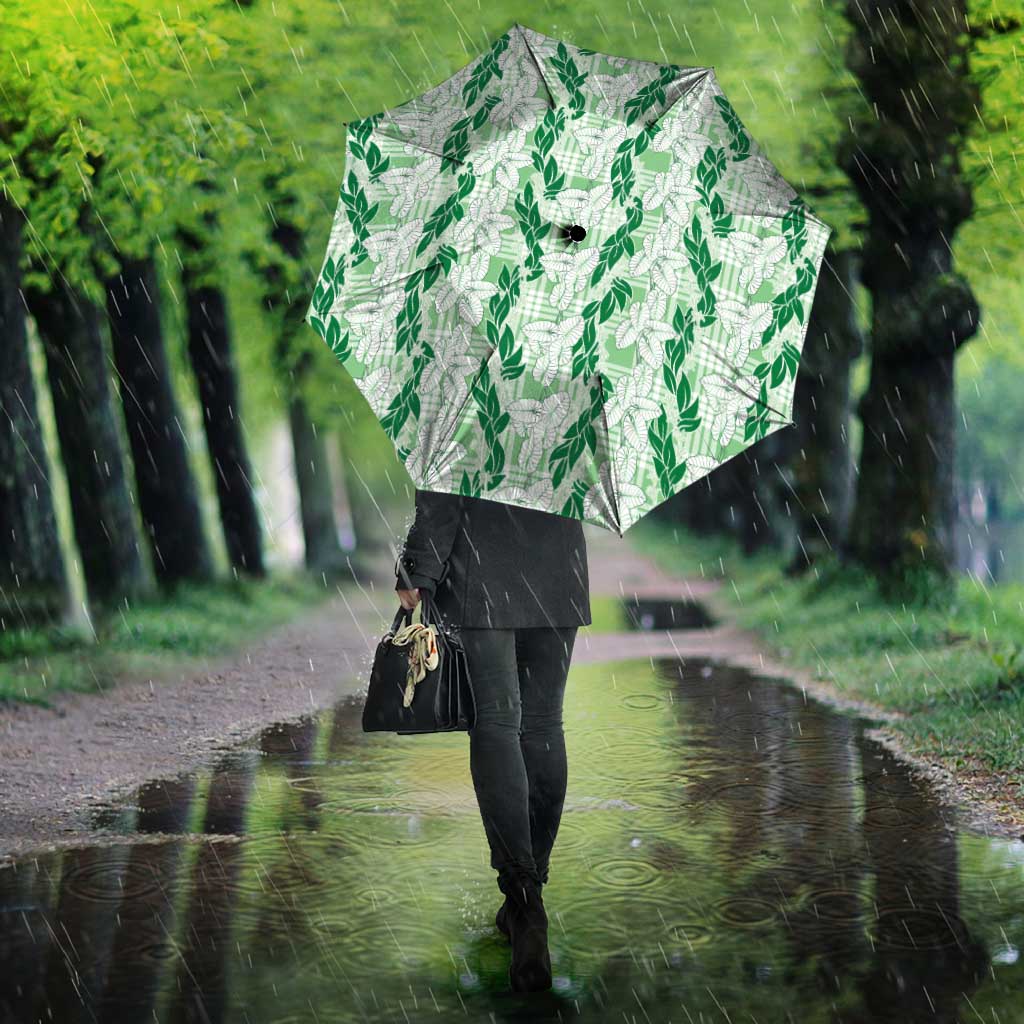 Hawaii Ti Leaf Maile Tuberose Lei Umbrella With Hanalei Leaf Green