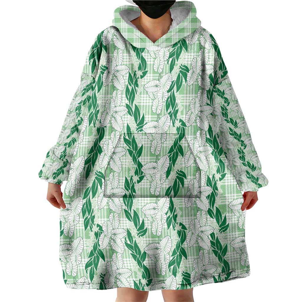 Hawaii Ti Leaf Maile Tuberose Lei Wearable Blanket Hoodie With Hanalei Leaf Green