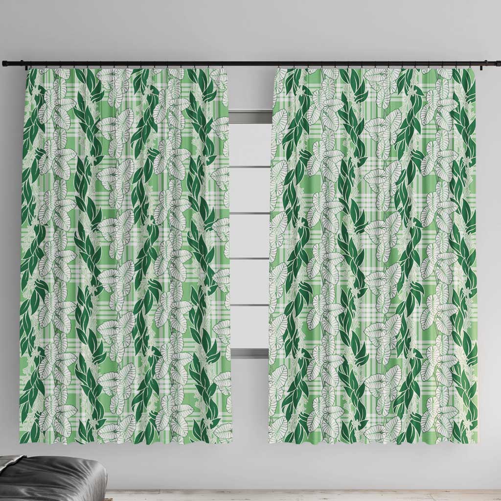 Hawaii Ti Leaf Maile Tuberose Lei Window Curtain With Hanalei Leaf Green