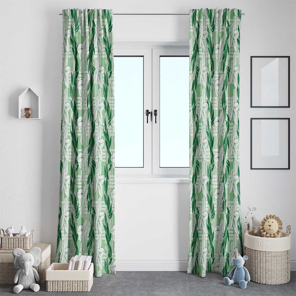 Hawaii Ti Leaf Maile Tuberose Lei Window Curtain With Hanalei Leaf Green